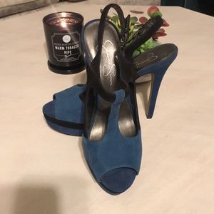 Jessica Simpson black and blue heels